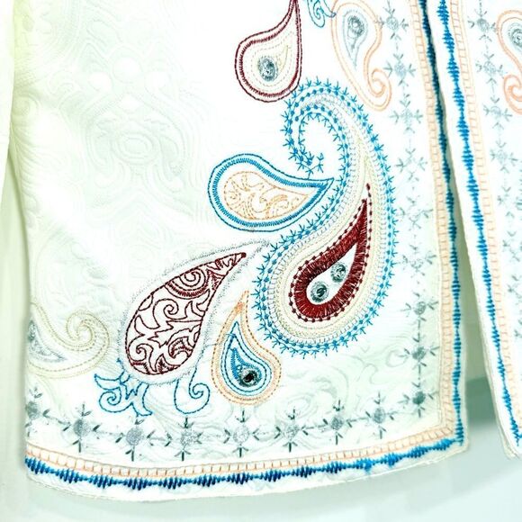Style Italy White Brocade Colorful Metallic Embroidered Paisley Blazer - Picture 13 of 16